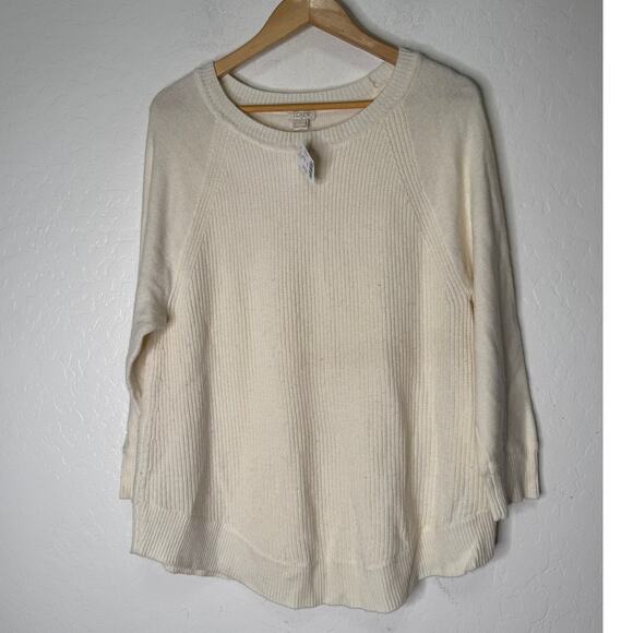 J Crew 3/4 Sleeve Textured Curved-Hem Sweater CREAM Womens Size LG NEW Textured - Picture 2 of 7
